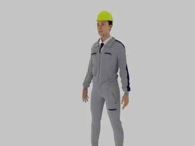 Engineer worker wearing hard hat Low-poly 3D model