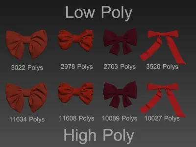 Fabric Bow set Low-poly 3D model