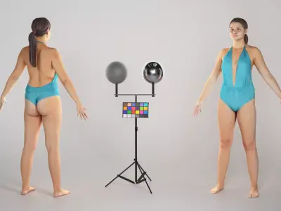 Woman in a blue one-piece plus size swimsuit model 201 Low-poly 3D model