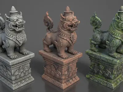Ancient Asia Stone Statue Pack B - 250602 Low-poly 3D model