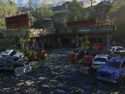 Abandoned Gas Station Scene 3D model