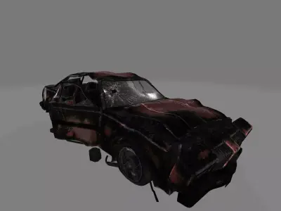wrecked car Low-poly 3D model