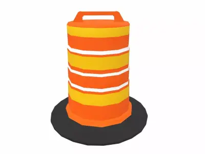 Barrel Road Construction Low Poly Low-poly 3D model