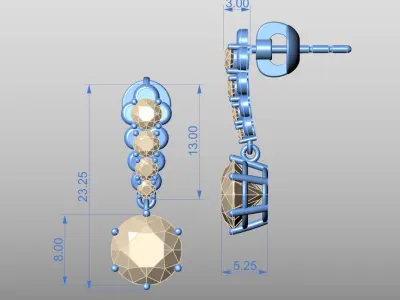 Elegant Gems and Diamond Earrings 3D Jewelry CAD  3D print model
