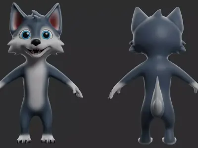  Wolf Cartoon Low-poly 3D model