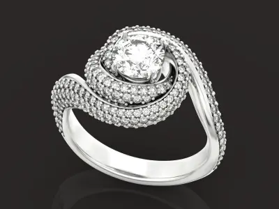 Diamond Swirl Halo engagement Ring 1304 3D print model