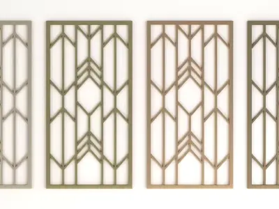 Decorative gold plaster partition screen with geometric pattern 3D model