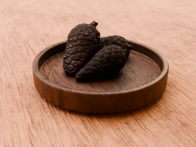 Pine Cone Set on Wooden Tray Low-poly 3D model