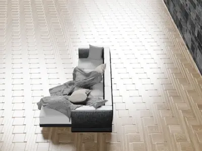 Modern sofa with pillows and blanket 3D model