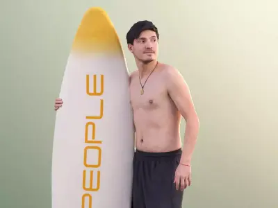 Andy 10101 - Surfer guy holding Surfboard Low-poly 3D model