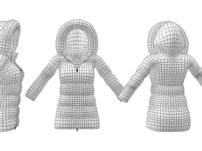Ladies Padded Winter Coat Low-poly 3D model