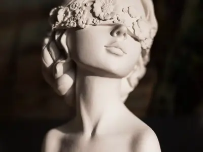 White Marble Woman Bust Sculpture Floral Blindfold Low-poly 3D model