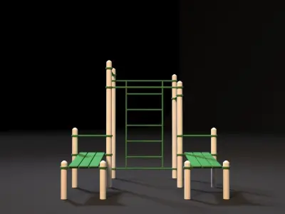 Workout set of wooden playground equipment 3D model