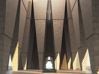 Temple building with lines 3D model