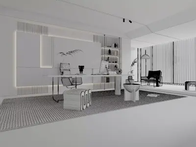 Study office Low-poly 3D model