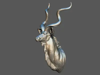 Greater Kudu Antelope bust 3D print model