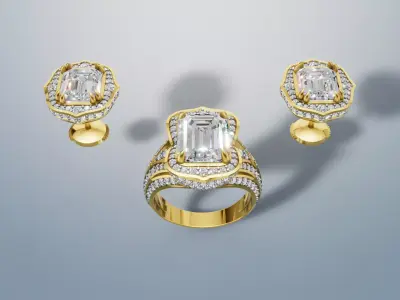 Ring and Earrings gold jewelry set 3D print model C 70 3D print model