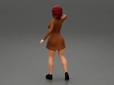 young woman in neck long sleeve dress 3D print model