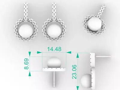 Luxury Pearl Diamond Circle Stud Earrings  3D print model