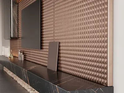 Decorated TV wall with fireplace - 2 3D model