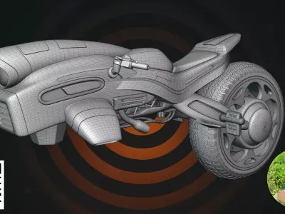 Futuristic Mono-Wheel Bike Red Wing 3D model