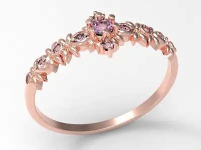 Floral ornament engagement ring 3D print model 3D print model