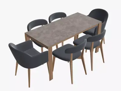 Dining table with chairs and armchairs 3D model