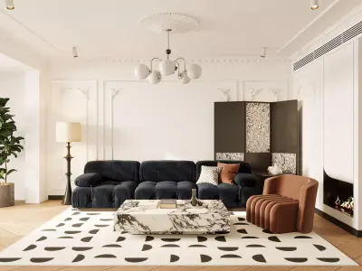 French Retro Style Living Room 3D Model 3D model