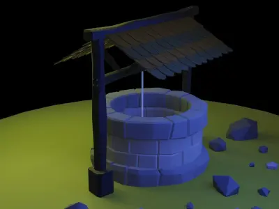 Well Lowpoly water with rocks Free low-poly 3D model