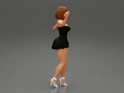 Sexy young girl in mini skirt dress and high heels 3D print model