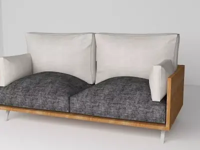 Sofa2 wooden sofa with cushions Low-poly 3D model