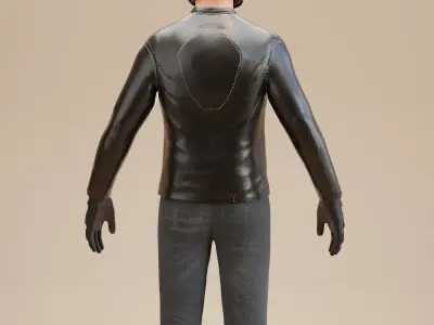 Biker man wearing helmet and leather pants 3D model