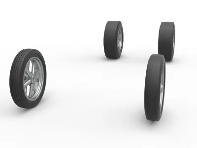 Wheel Set of Vintage Front engine dragster V6 Scale 1 to 25 3D print model