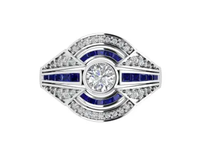 Solitaire Engagement Art Deco Ring 3D print model