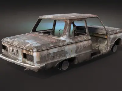 Burnt Retro Car 03 Low-poly 3D model