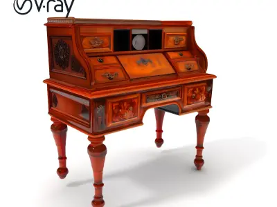 Antique RollTop Desk Model Pack Low-poly 3D model