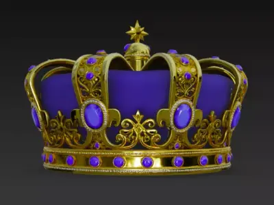 Golden Crown with Emerald Gems 3D model