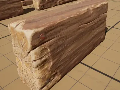 Wooden beams planks floor and balcony pack Low-poly 3D model