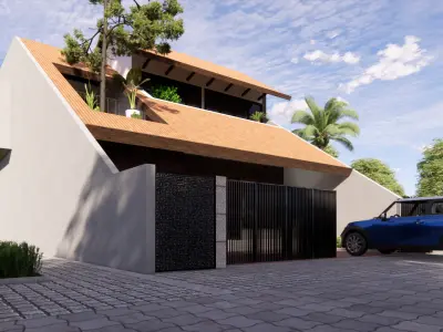  Tropical Modern House Interior and Exterior 3D Scene Low-poly 3D model