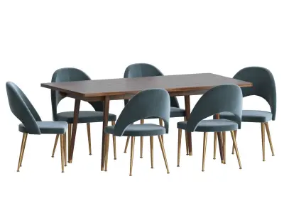 Dining Set table and six chairs velvet 3D model