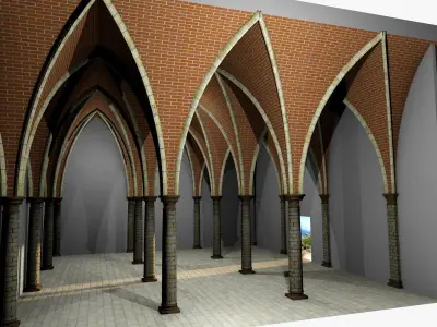 Vaulting 5-3   Gothic   750cm spaced   with thick curbs Low-poly 3D model
