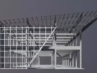 Building in structural frame 3D model