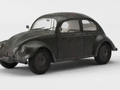 VW Style Beetle Bug  Old Rusty WW2 Wrecked Car Low-poly 3D model