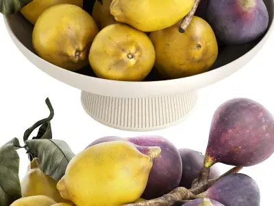 bowl of figs and yellow lemons 3D model