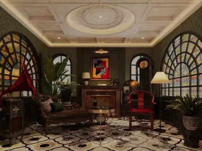 Classical-style hotel restaurant 3D model
