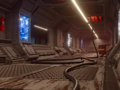 Spaceship Corridor Damaged Free 3D model