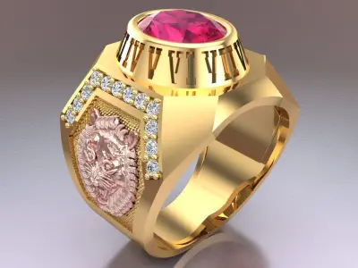 Tiger Rings - Mens rings - N2374 3D print model