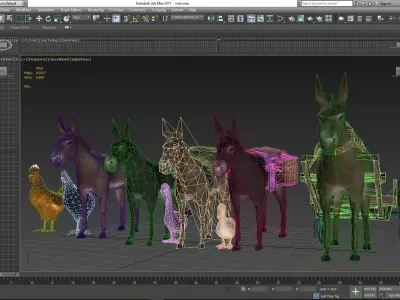 Domestic animals Low-poly 3D model