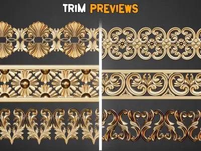 50 Ornamental Trim Brushes    Vol 43 Low-poly 3D model