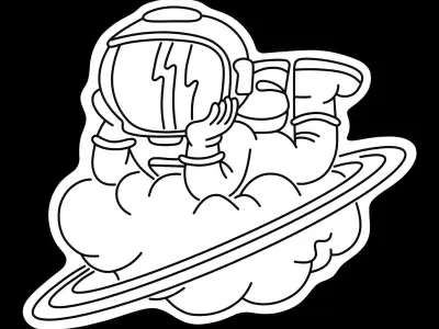 Astronaut Cloud Planet Neon Sign 3D model